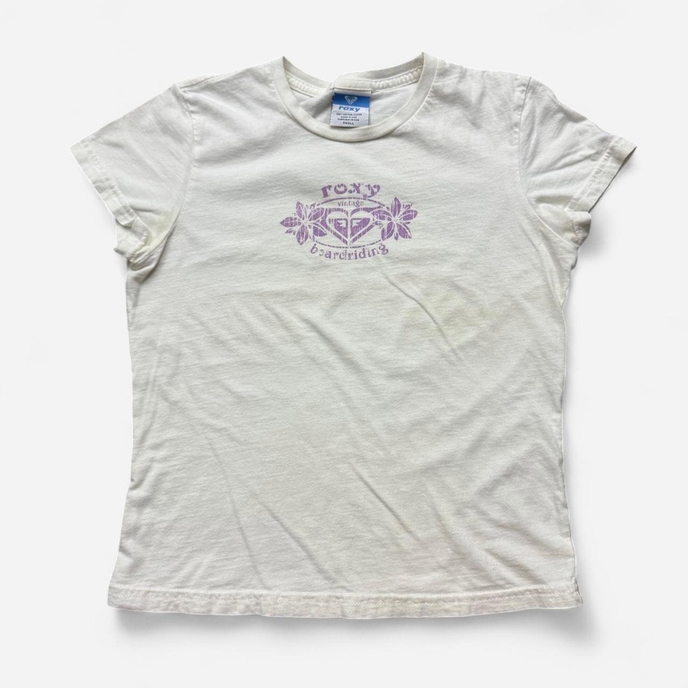 Vintage Y2K Roxy Board Riding Surf Floral Baby Tee T-Shirt Top S